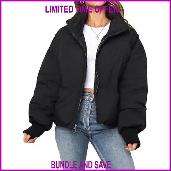 Women's Cropped Puffer Jacket Quilted Winter Coat Warm Short Outerwear - Picture 2 of 8